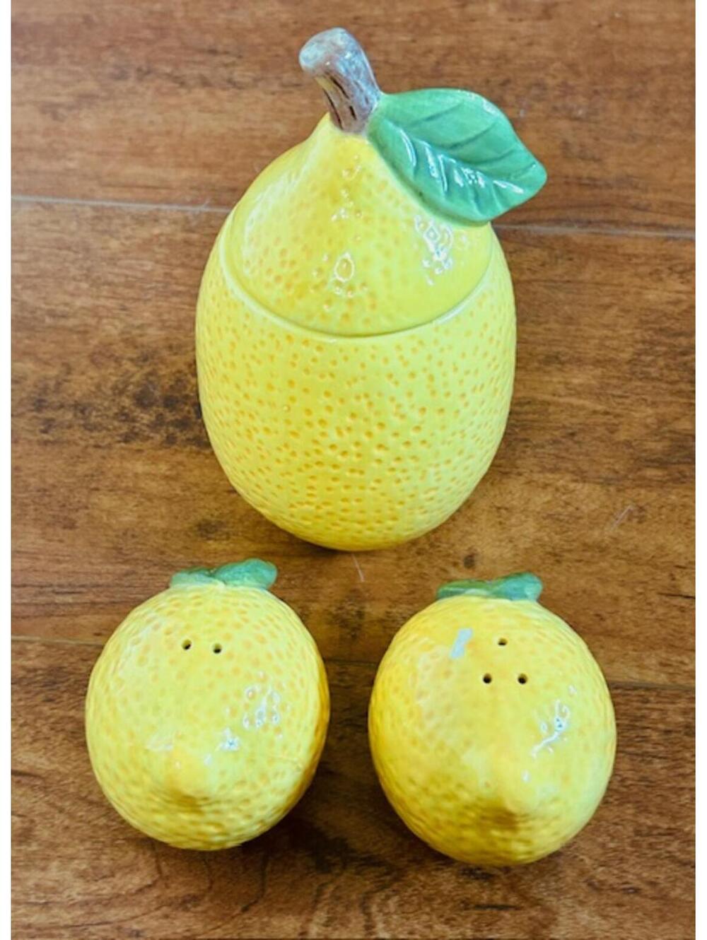 Ceramic Lemon-Shaped Salt and Pepper Shakers with Lemon Container
